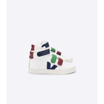 Kids' Veja ESPLAR MID LEATHER High Tops White/Red | SG 684TCE